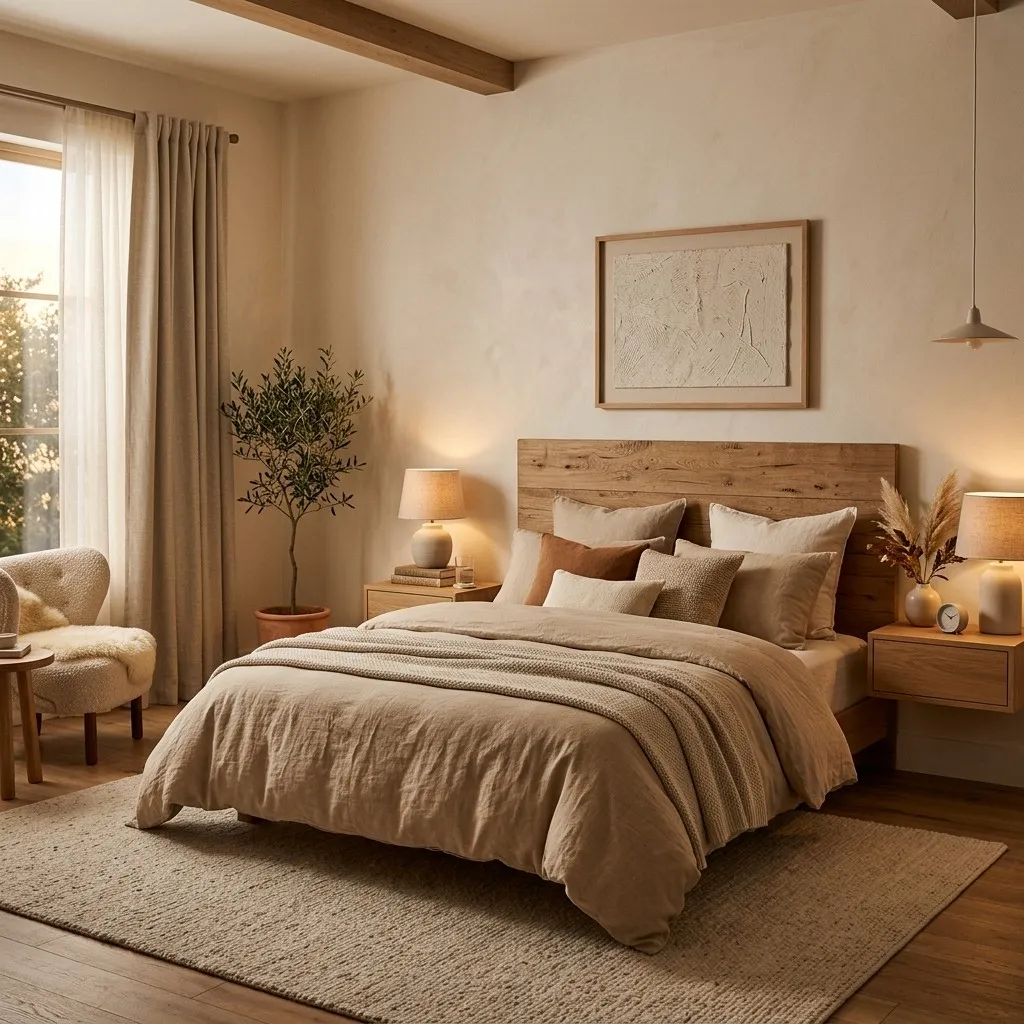 Warm cozy bedroom interior